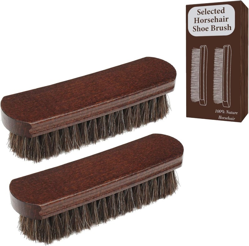 Lyssra Professional 100% Horsehair Shoe Brush Premium Horsehair Dauber Applicators for Leather Shoes, Boots, Coats & Purses, Curved Handle for Comfortable Grip, Perfect for Leather Shine & Polish (2) - Image 1